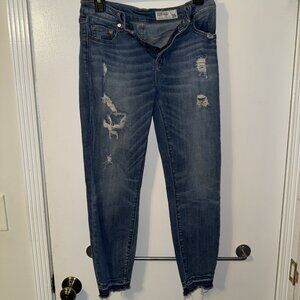 Pistola Distressed, released hem, raw hem, medium wash blue denim  29